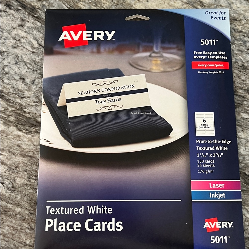 Avery Textured White Laser Place Cards 22 sheets